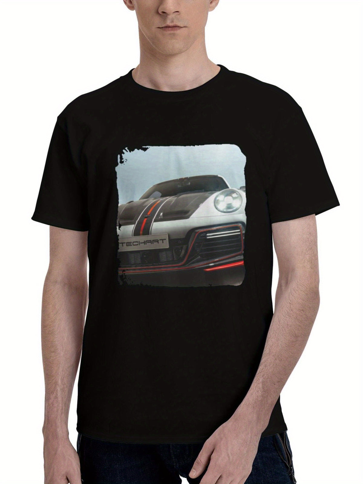 2023 Techart Gtstreet R 992 Front 180G 100% Cotton Printed Round Neck Short-Sleeve T-Shirt, Christmas Gifts for Men Dad Husband Grandpa, S-XXXL, Black
