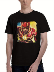 2023 The Flash Movie La 180G 100% Cotton Printed Round Neck Short-Sleeve T-Shirt, Christmas Gifts for Men Dad Husband Grandpa, S-XXXL, Black