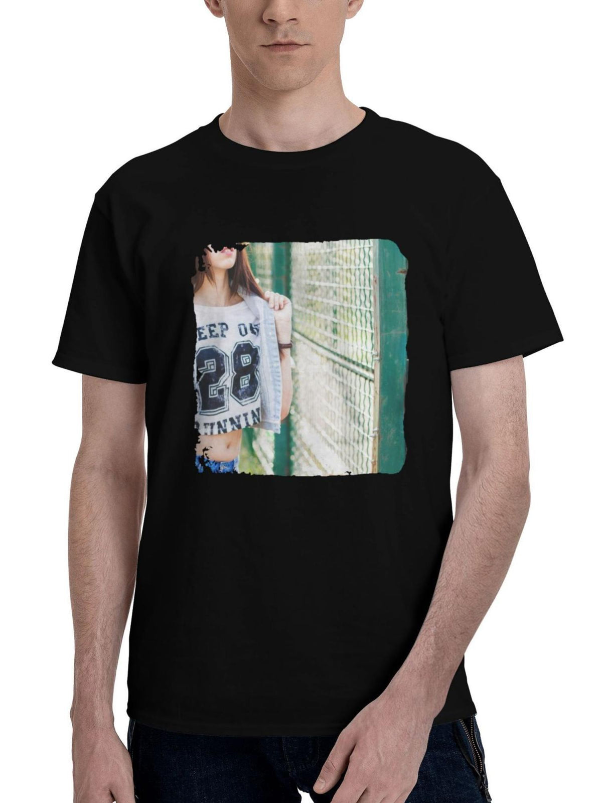 Basketball Girl 180G 100% Cotton Printed Round Neck Short-Sleeve T-Shirt, Christmas Gifts for Men Dad Husband Grandpa, S-XXXL, Black