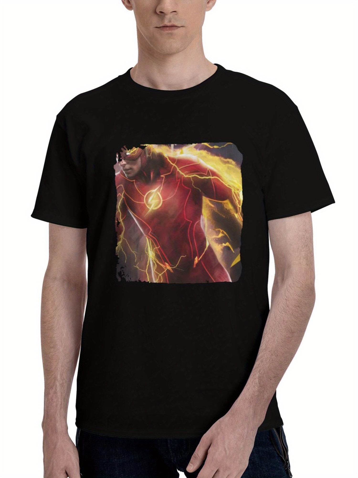 2023 The Flash Yb 180G 100% Cotton Printed Round Neck Short-Sleeve T-Shirt, Christmas Gifts for Men Dad Husband Grandpa, S-XXXL, Black