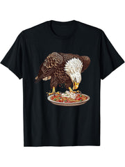Bald Eagle Eating Paella T-Shirt 180G 100% Cotton Printed Round Neck Short-Sleeve T-Shirt, Gifts for Men Dad Husband Grandpa, S-XXXL, Black