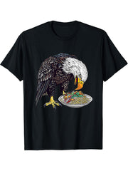 Bald Eagle Eating Nasi Goreng T-Shirt 180G 100% Cotton Printed Round Neck Short-Sleeve T-Shirt, Gifts for Men Dad Husband Grandpa, S-XXXL, Black