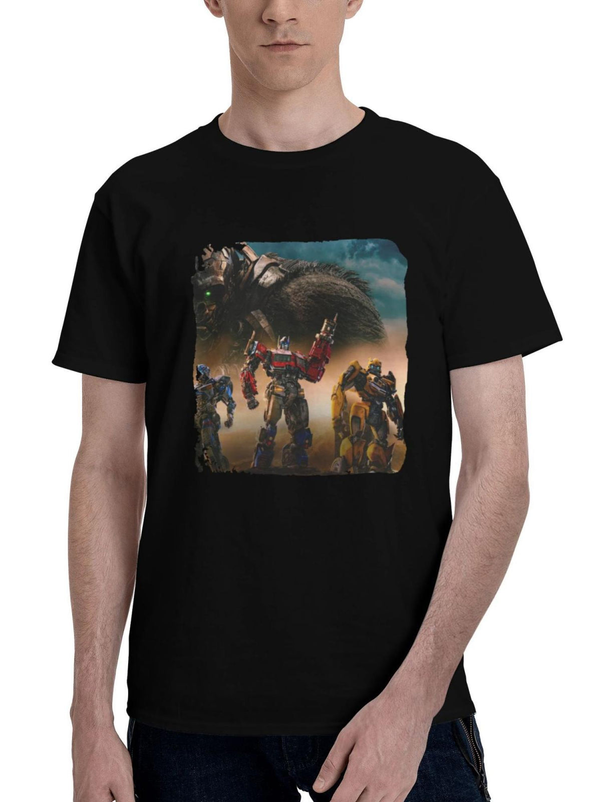 2023 Transformers Rise Of The Beasts 180G 100% Cotton Printed Round Neck Short-Sleeve T-Shirt, Christmas Gifts for Men Dad Husband Grandpa, S-XXXL, Black