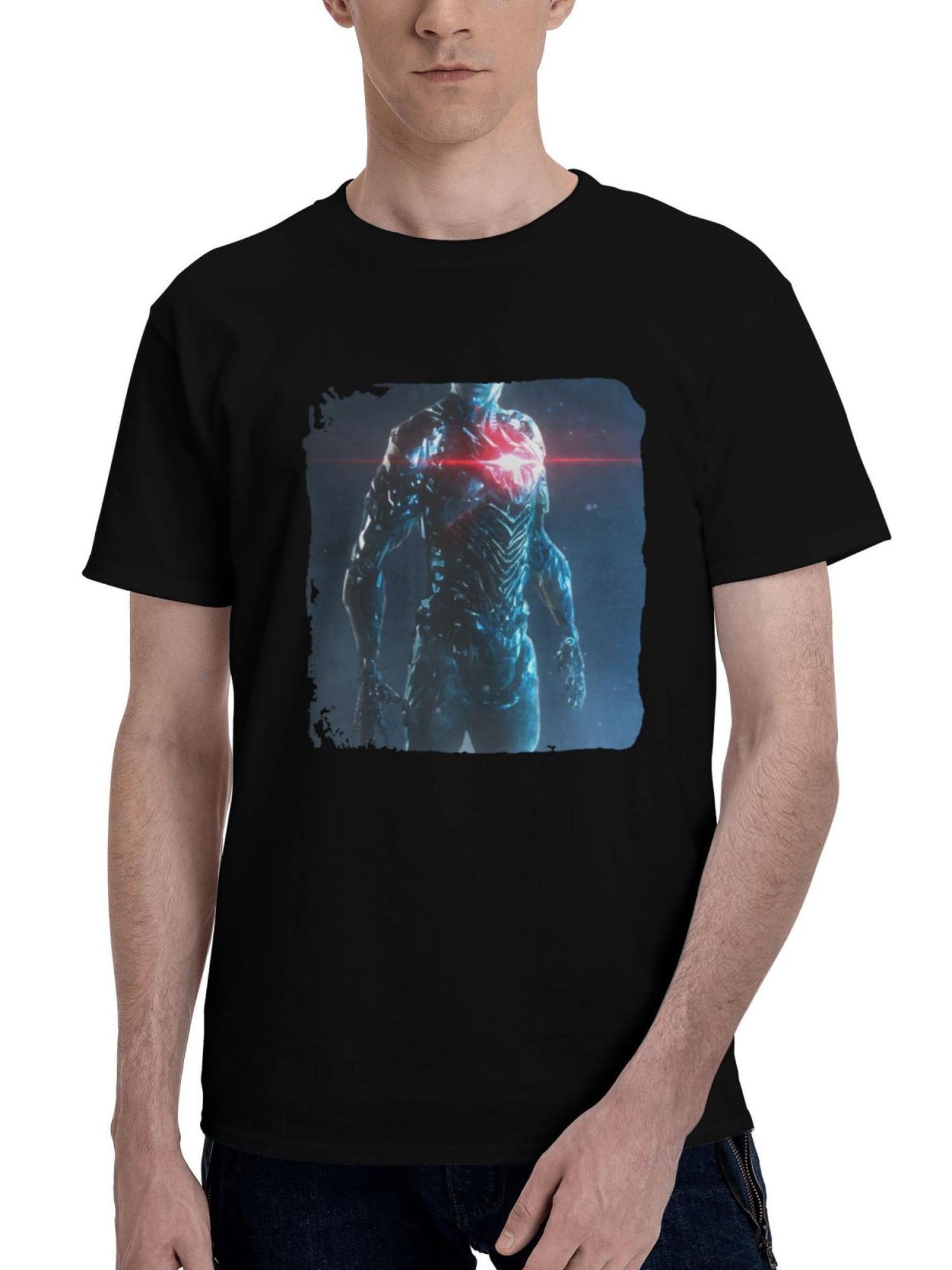 2023 Zack Synder Justice League Part Ii Cyborg S7 180G 100% Cotton Printed Round Neck Short-Sleeve T-Shirt, Christmas Gifts for Men Dad Husband Grandpa, S-XXXL, Black