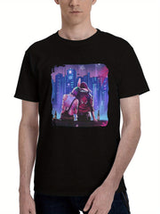 2024 Cyberpunk 2077 Game 180G 100% Cotton Printed Round Neck Short-Sleeve T-Shirt, Christmas Gifts for Men Dad Husband Grandpa, S-XXXL, Black