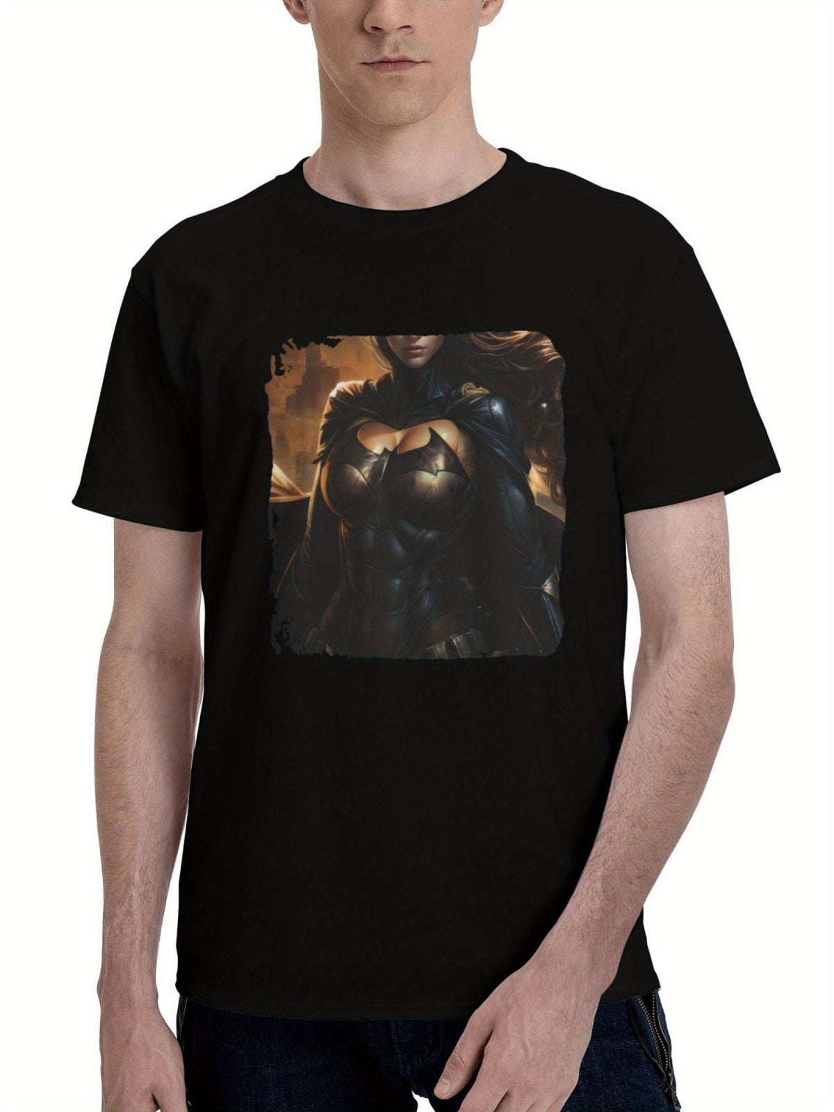 Batgirl Nightfall Avenger 180G 100% Cotton Printed Round Neck Short-Sleeve T-Shirt, Christmas Gifts for Men Dad Husband Grandpa, S-XXXL, Black