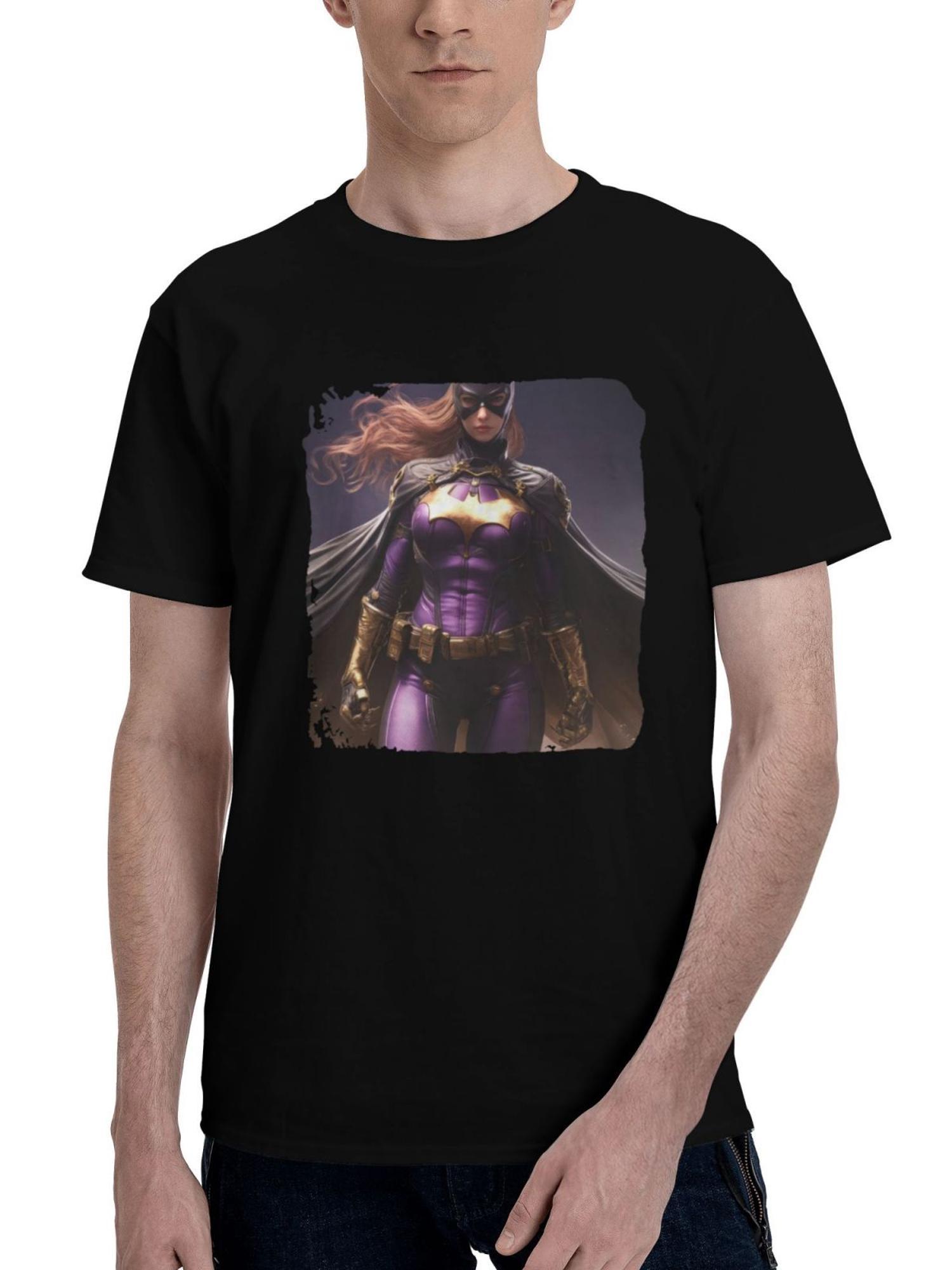 Batgirl Path 180G 100% Cotton Printed Round Neck Short-Sleeve T-Shirt, Christmas Gifts for Men Dad Husband Grandpa, S-XXXL, Black