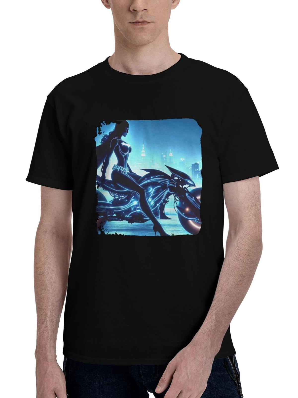 Batgirl Ride 180G 100% Cotton Printed Round Neck Short-Sleeve T-Shirt, Christmas Gifts for Men Dad Husband Grandpa, S-XXXL, Black