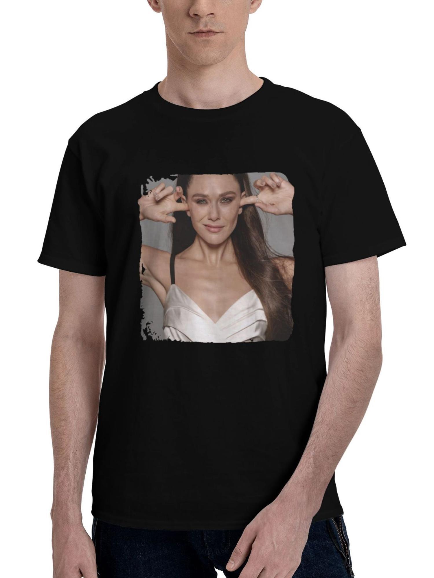 2024 Elizabeth Olsen 180G 100% Cotton Printed Round Neck Short-Sleeve T-Shirt, Christmas Gifts for Men Dad Husband Grandpa, S-XXXL, Black