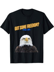 Bald Eagle 4th of July Got Some Freedom? T-Shirt 180G 100% Cotton Printed Round Neck Short-Sleeve T-Shirt, Gifts for Men Dad Husband Grandpa, S-XXXL, Black