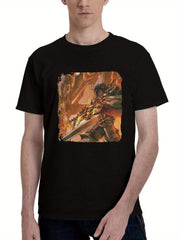 2024 Final Fantasy Xvi 180G 100% Cotton Printed Round Neck Short-Sleeve T-Shirt, Christmas Gifts for Men Dad Husband Grandpa, S-XXXL, Black