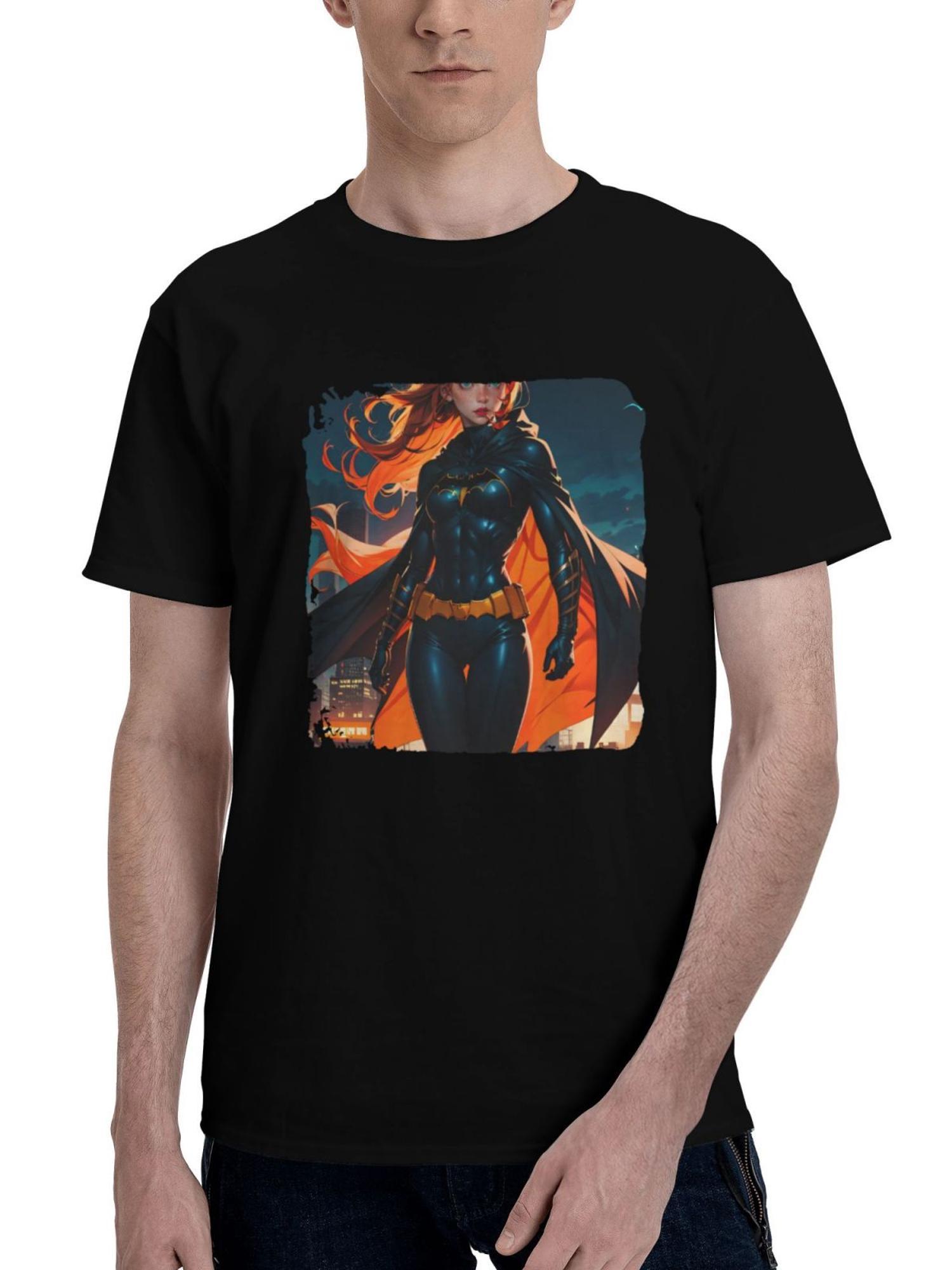 Batgirl Watch From The Rooftop 180G 100% Cotton Printed Round Neck Short-Sleeve T-Shirt, Christmas Gifts for Men Dad Husband Grandpa, S-XXXL, Black