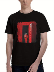 Bathed In Red 180G 100% Cotton Printed Round Neck Short-Sleeve T-Shirt, Christmas Gifts for Men Dad Husband Grandpa, S-XXXL, Black