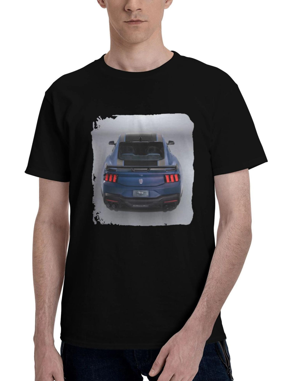 2024 Ford Mustang Dark Horse Rear 180G 100% Cotton Printed Round Neck Short-Sleeve T-Shirt, Christmas Gifts for Men Dad Husband Grandpa, S-XXXL, Black