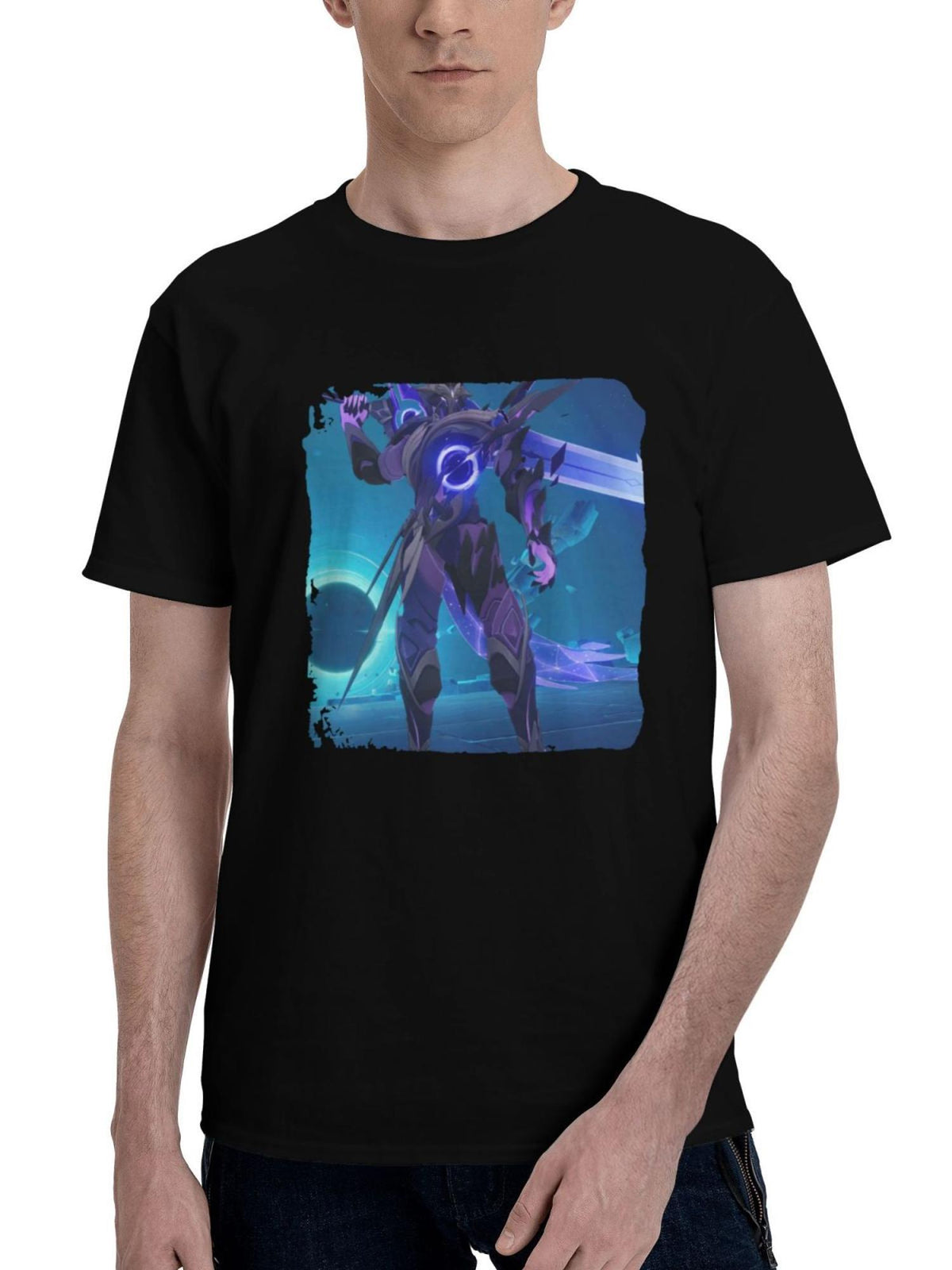 2024 Genshin Impact Game 180G 100% Cotton Printed Round Neck Short-Sleeve T-Shirt, Christmas Gifts for Men Dad Husband Grandpa, S-XXXL, Black