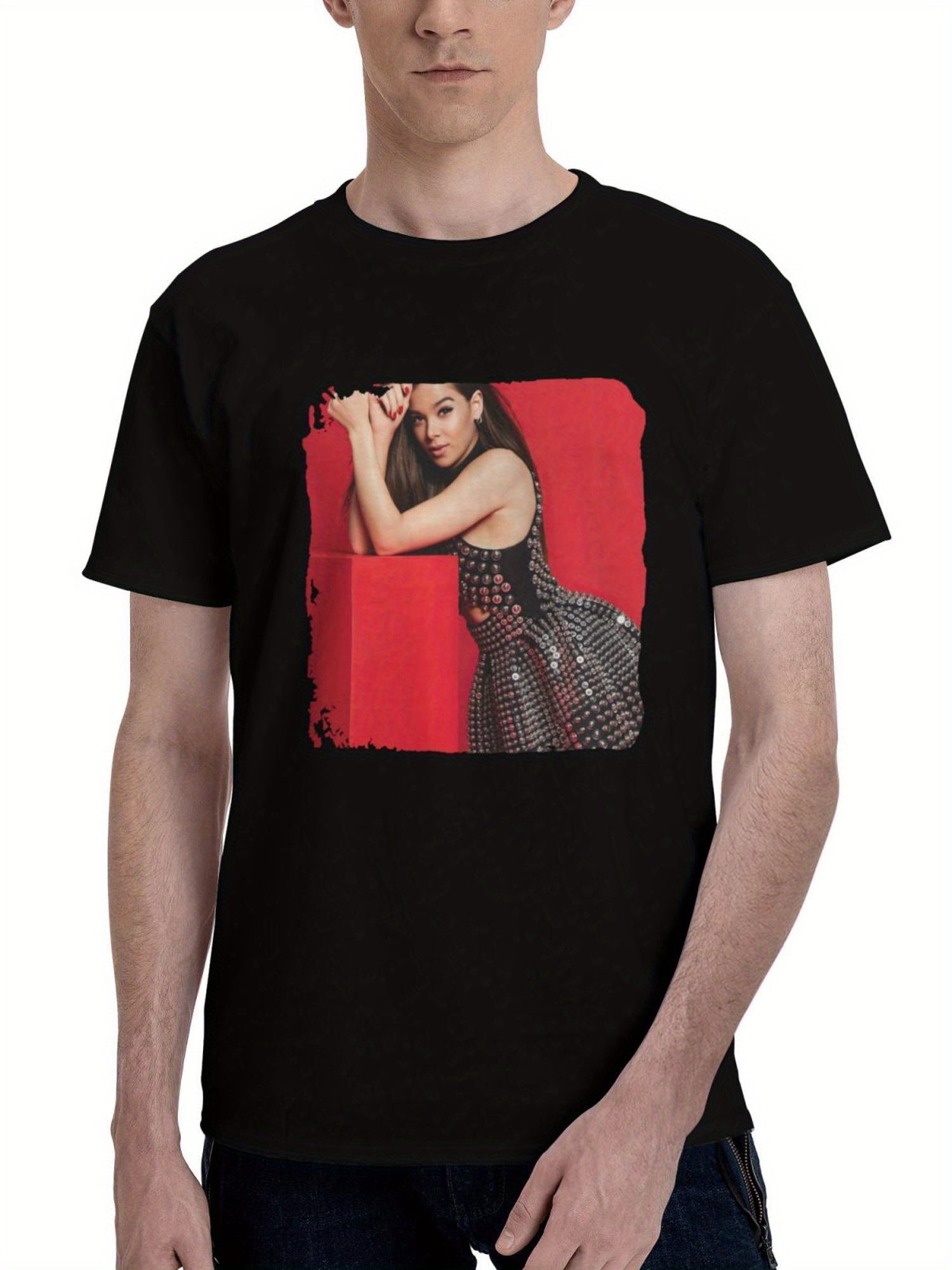 2024 Hailee Steinfeld 180G 100% Cotton Printed Round Neck Short-Sleeve T-Shirt, Christmas Gifts for Men Dad Husband Grandpa, S-XXXL, Black