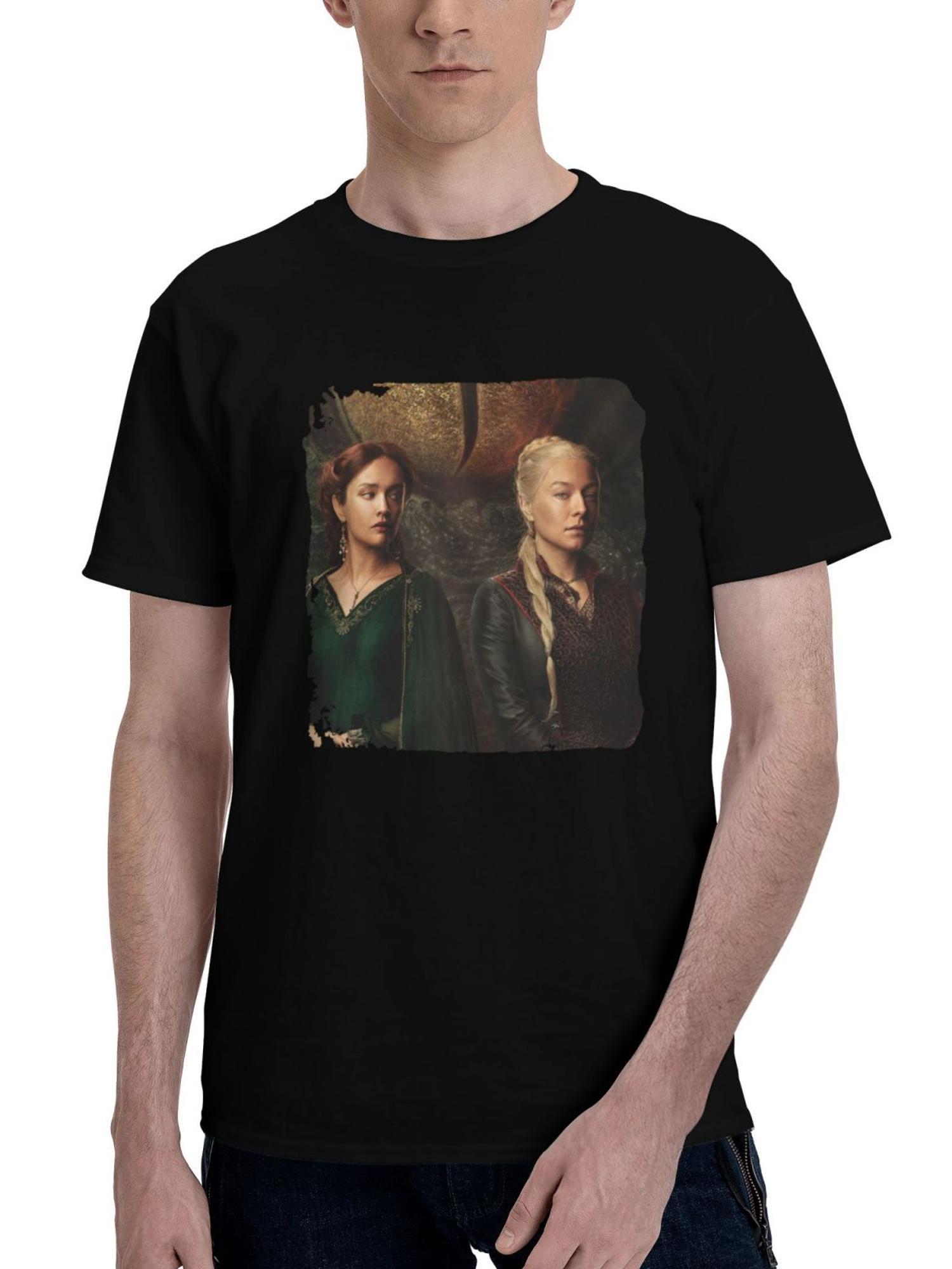 2024 House Of The Dragon Season 2 Tv Series 180G 100% Cotton Printed Round Neck Short-Sleeve T-Shirt, Christmas Gifts for Men Dad Husband Grandpa, S-XXXL, Black