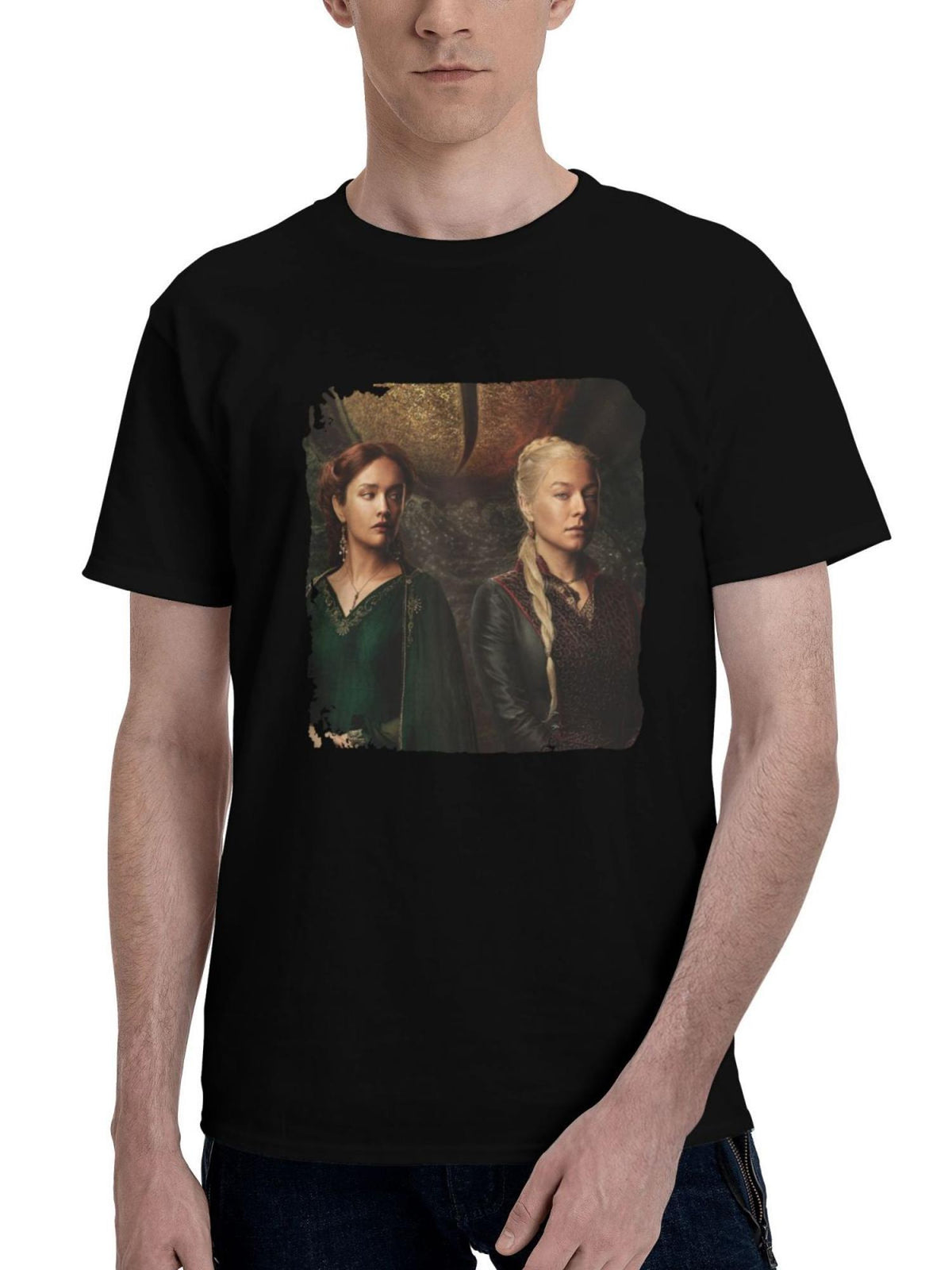 2024 House Of The Dragon Season 2 Tv Series 180G 100% Cotton Printed Round Neck Short-Sleeve T-Shirt, Christmas Gifts for Men Dad Husband Grandpa, S-XXXL, Black