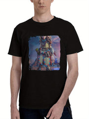 2024 Horizon Forbidden West 180G 100% Cotton Printed Round Neck Short-Sleeve T-Shirt, Christmas Gifts for Men Dad Husband Grandpa, S-XXXL, Black
