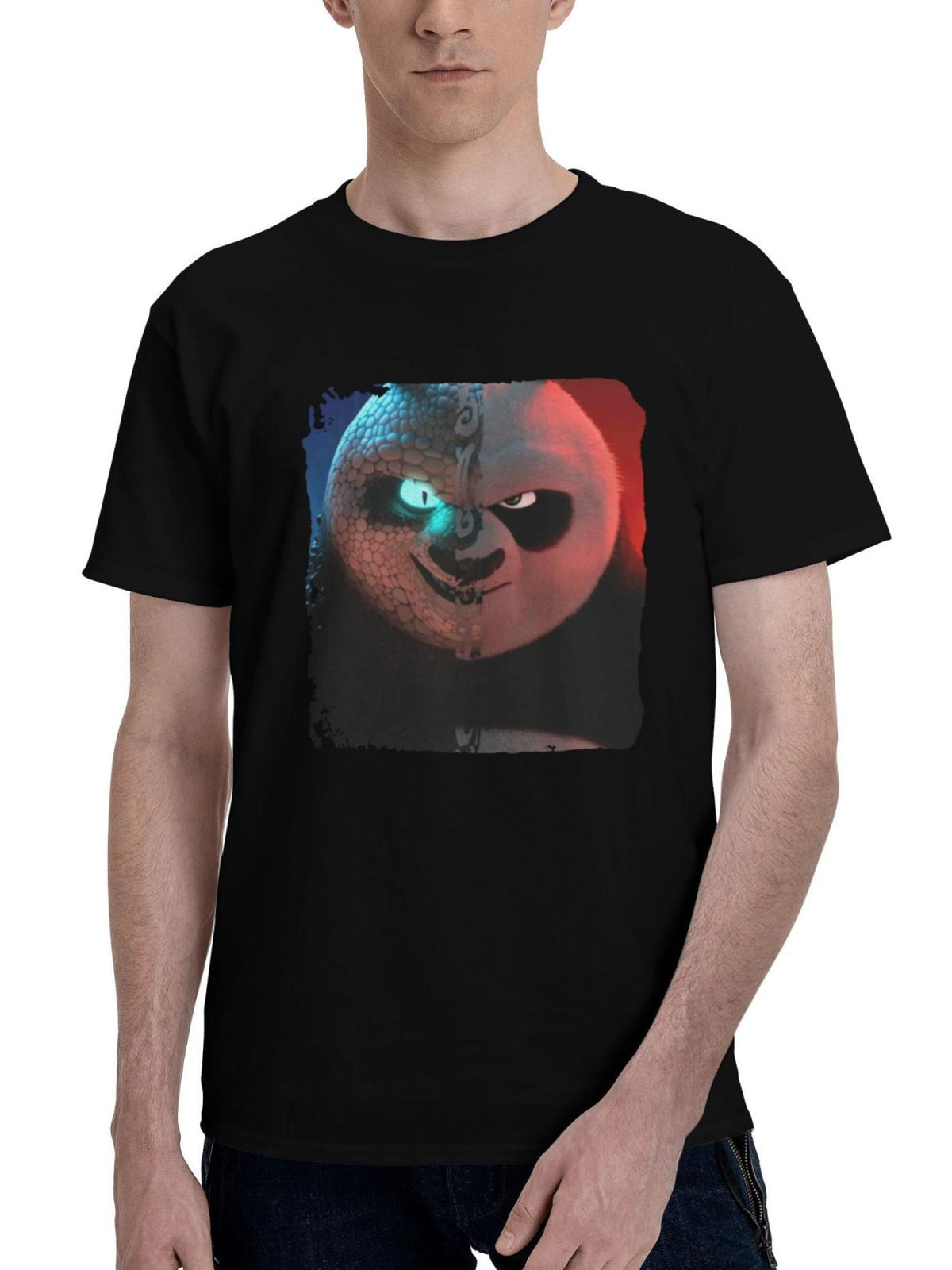 2024 Kung Fu Panda 4 Film 180G 100% Cotton Printed Round Neck Short-Sleeve T-Shirt, Christmas Gifts for Men Dad Husband Grandpa, S-XXXL, Black