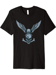 Bald Eagle & Skull/ Crossbones Premium T-Shirt 180G 100% Cotton Printed Round Neck Short-Sleeve T-Shirt, Gifts for Men Dad Husband Grandpa, S-XXXL, Black