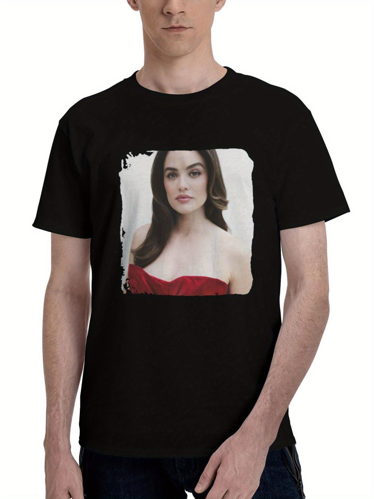 2024 Lucy Hale 180G 100% Cotton Printed Round Neck Short-Sleeve T-Shirt, Christmas Gifts for Men Dad Husband Grandpa, S-XXXL, Black