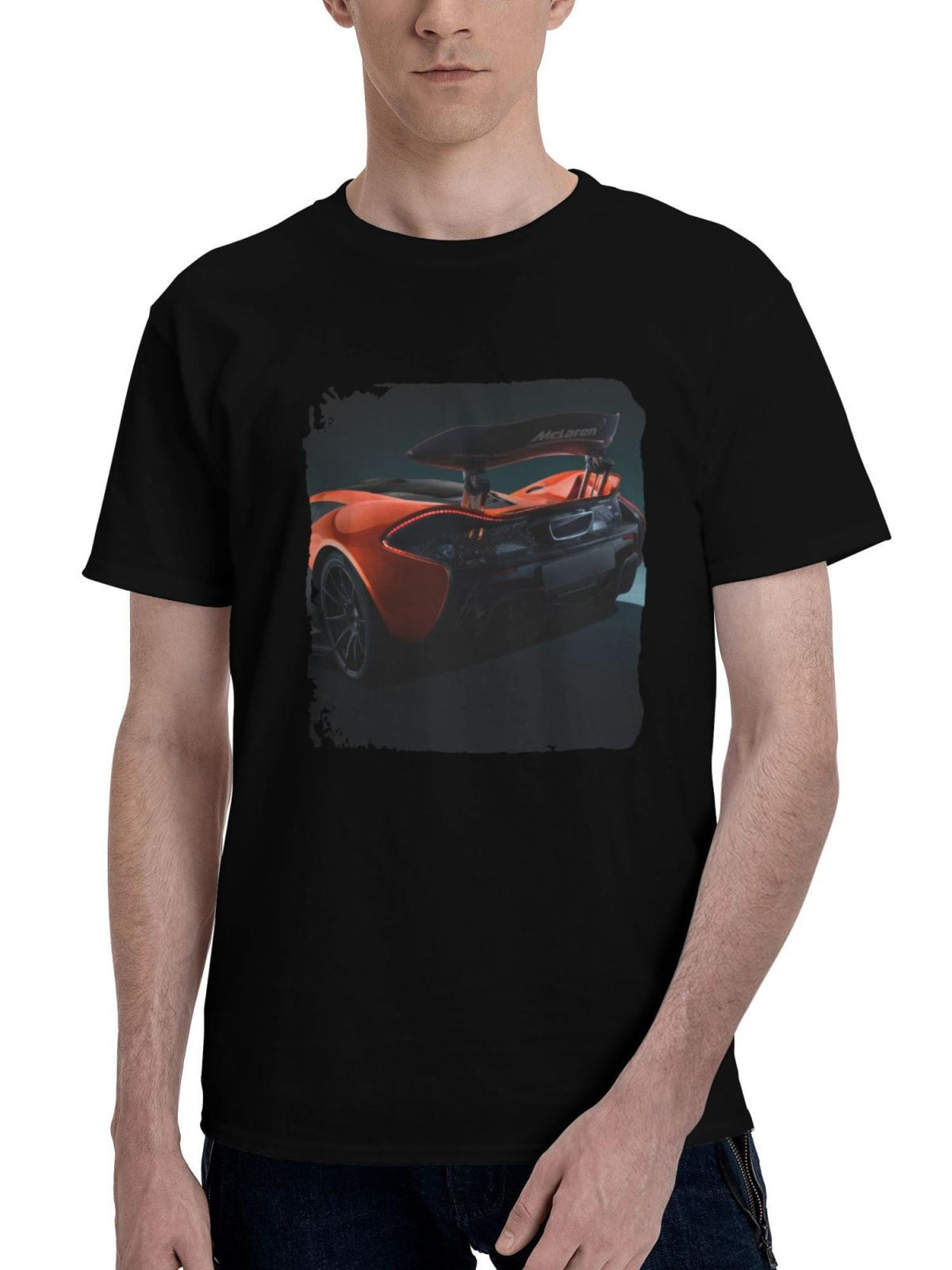 2024 Mclaren P1 Rear 180G 100% Cotton Printed Round Neck Short-Sleeve T-Shirt, Christmas Gifts for Men Dad Husband Grandpa, S-XXXL, Black