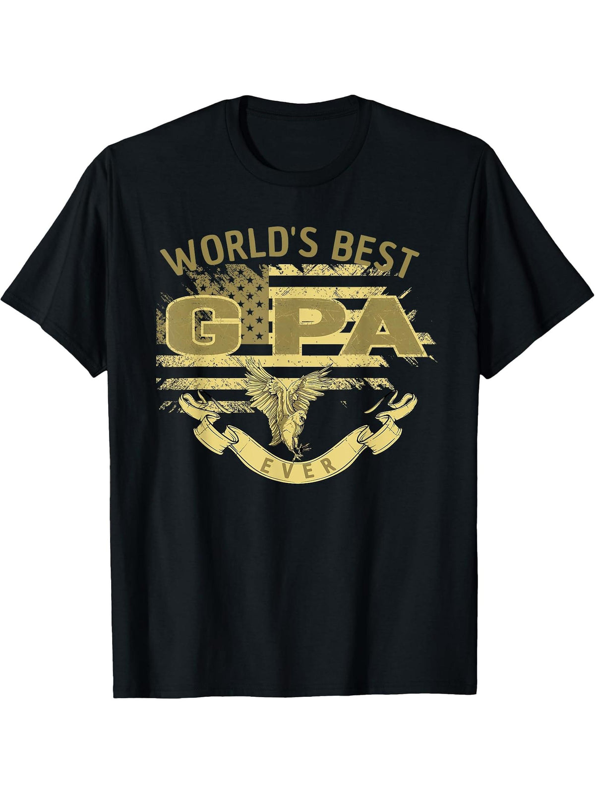 Grandpa American Flag USA Patriotic Bald Eagle Gift T-Shirt 180G 100% Cotton Printed Round Neck Short-Sleeve T-Shirt, Gifts for Men Dad Husband Grandpa, S-XXXL, Black