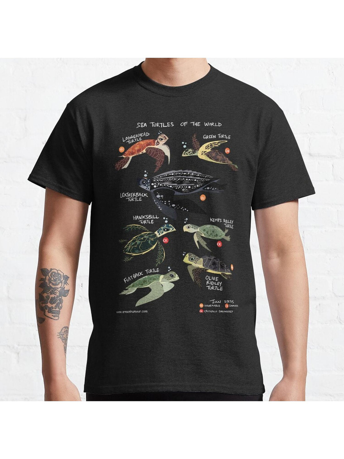Sea Turtles of the World Classic T-Shirt 100% Cotton, Gifts for Men Dad Husband Grandpa, S-XXXL, Black