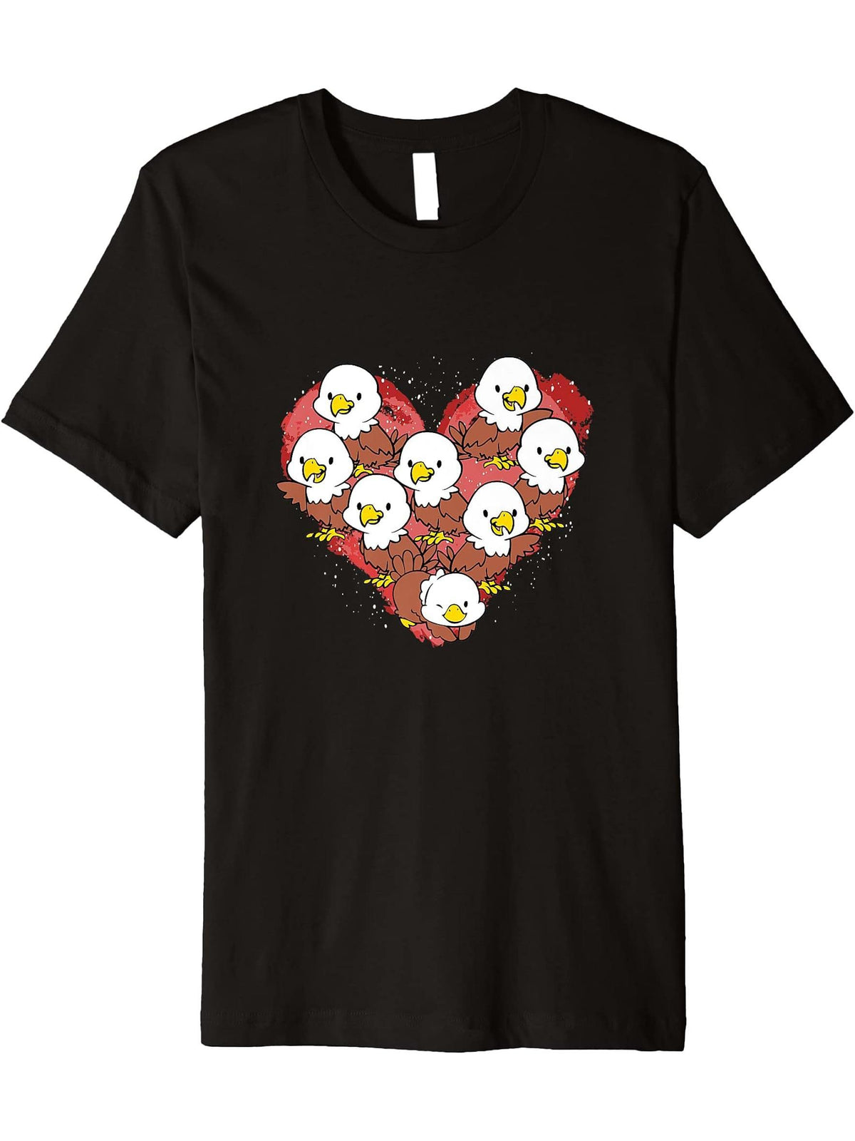 American Bald Eagle Mom Heart Shape Valentine Mother's Day Premium T-Shirt 180G 100% Cotton Printed Round Neck Short-Sleeve T-Shirt, Gifts for Men Dad Husband Grandpa, S-XXXL, Black