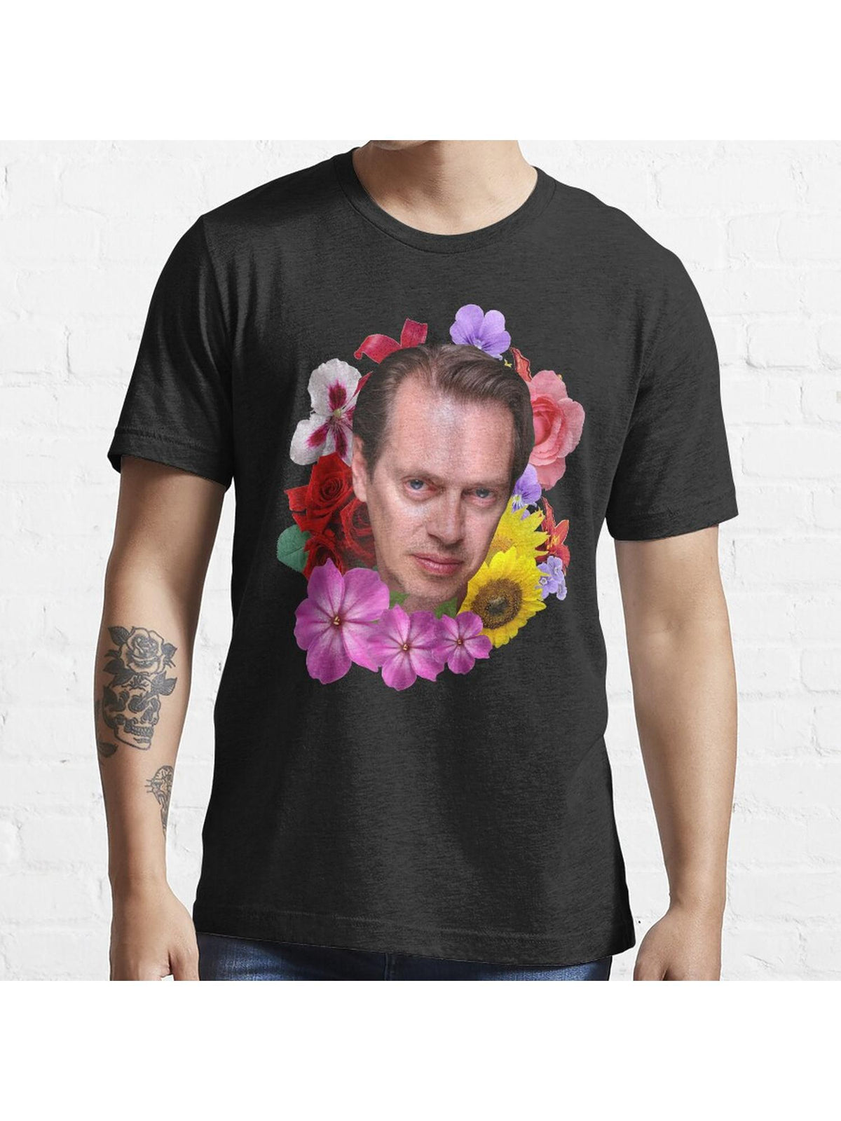 Steve Buscemi - Floral Essential T-Shirt 100% Cotton, Gifts for Men Dad Husband Grandpa, S-XXXL, Black