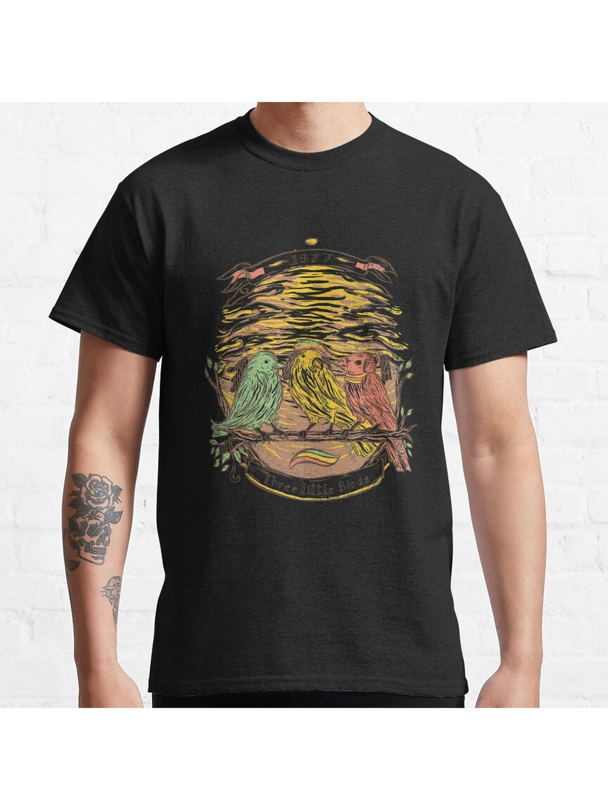 Three Little Birds Classic T-Shirt 100% Cotton, Gifts for Men Dad Husband Grandpa, S-XXXL, Black