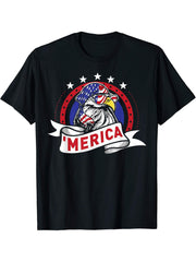 Fun 'Merica Gift TShirt Bald Eagle 4th July Tee T-Shirt 180G 100% Cotton Printed Round Neck Short-Sleeve T-Shirt, Gifts for Men Dad Husband Grandpa, S-XXXL, Black