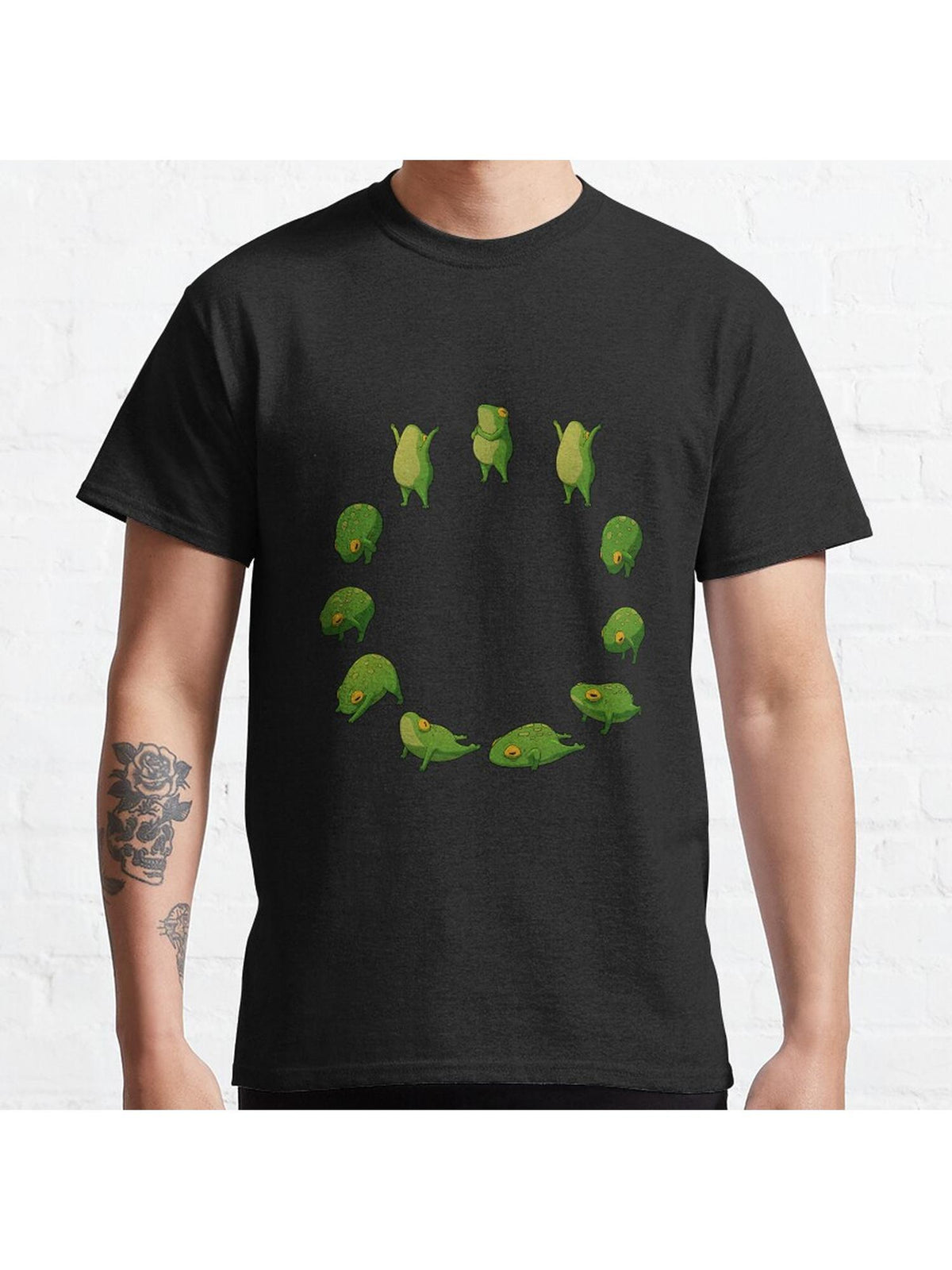 Yoga Frog Sun Salutation (No Arrow) Classic T-Shirt 100% Cotton, Gifts for Men Dad Husband Grandpa, S-XXXL, Black