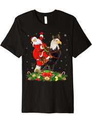 Bald Eagle Bird Xmas Funny Santa Riding Bald Eagle Christmas Premium T-Shirt 180G 100% Cotton Printed Round Neck Short-Sleeve T-Shirt, Gifts for Men Dad Husband Grandpa, S-XXXL, Black