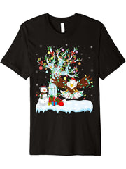 Bald Eagle Xmas Tree Lighting Santa Hat Bald Eagle Christmas Premium T-Shirt 180G 100% Cotton Printed Round Neck Short-Sleeve T-Shirt, Gifts for Men Dad Husband Grandpa, S-XXXL, Black