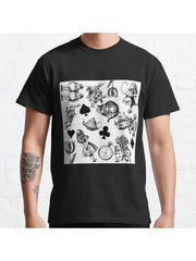 Alice's Adventures in Wonderland White Rabbit Mad Hatter Classic T-Shirt 100% Cotton, Gifts for Men Dad Husband Grandpa, S-XXXL, Black