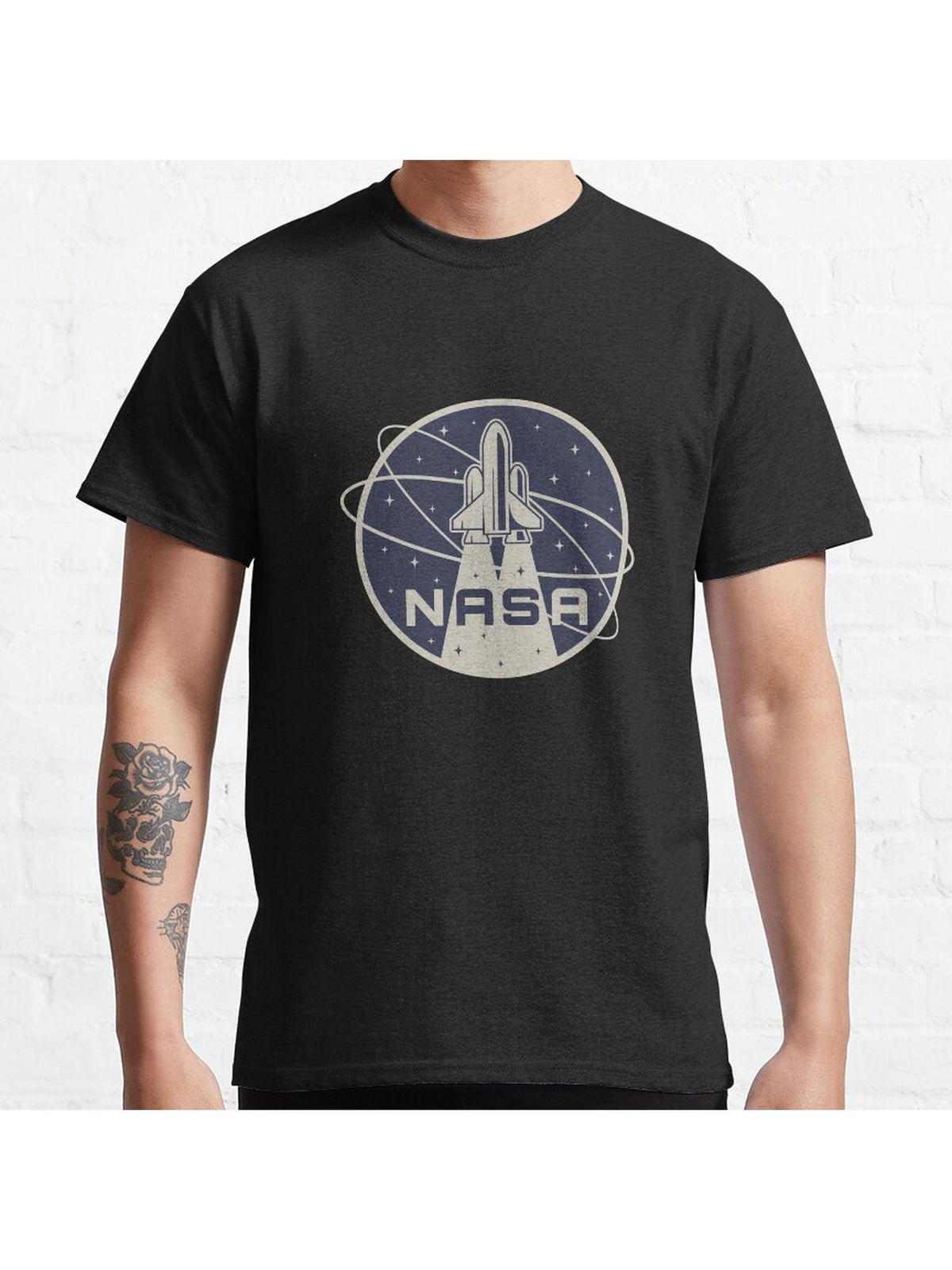Retro NASA Logo Design; Sticker, Mask, Tee Classic T-Shirt 100% Cotton, Gifts for Men Dad Husband Grandpa, S-XXXL, Black
