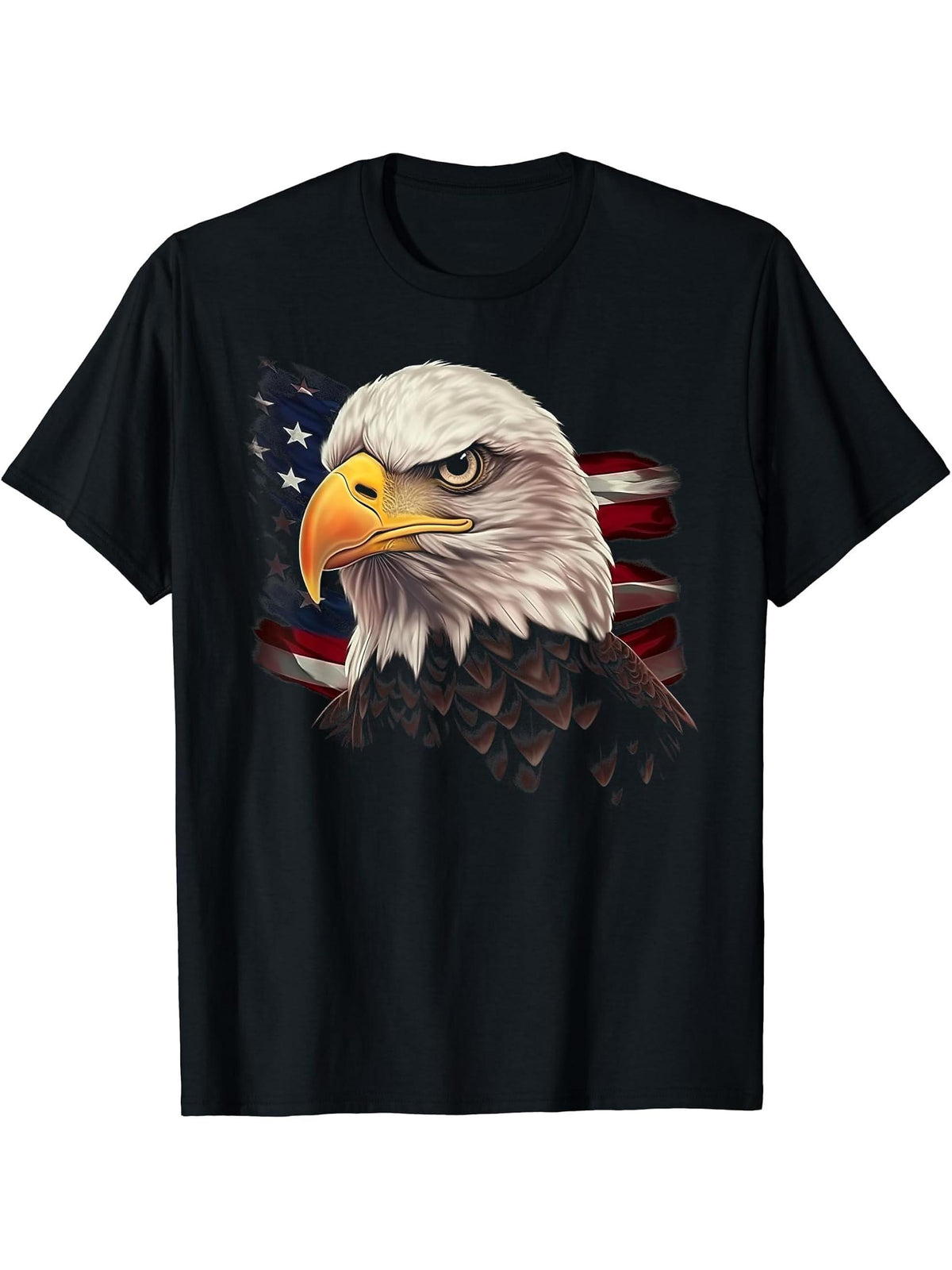 Bald Eagle Graphic American Flag July 4th 2023 USA Patriotic T-Shirt 180G 100% Cotton Printed Round Neck Short-Sleeve T-Shirt, Gifts for Men Dad Husband Grandpa, S-XXXL, Black