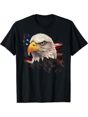 Bald Eagle Graphic American Flag July 4th 2023 USA Patriotic T-Shirt 180G 100% Cotton Printed Round Neck Short-Sleeve T-Shirt, Gifts for Men Dad Husband Grandpa, S-XXXL, Black