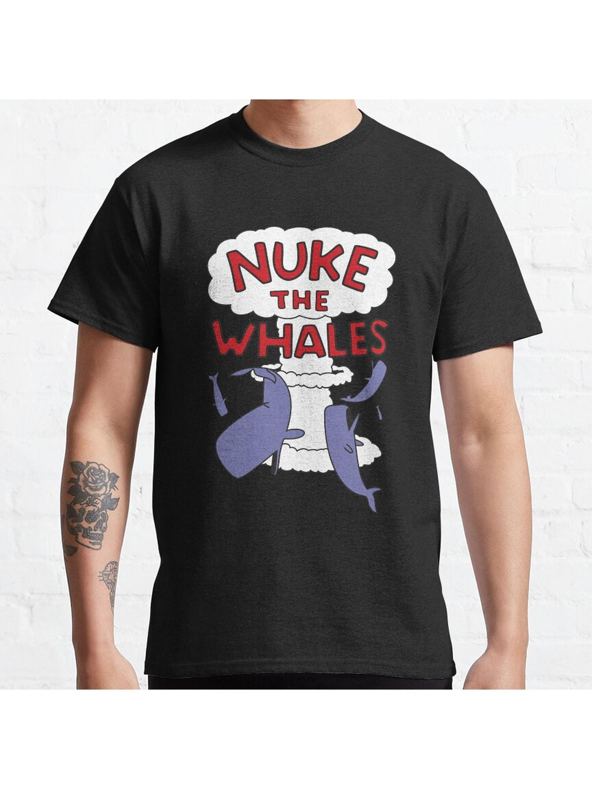 Nuke the whales Classic T-Shirt 100% Cotton, Gifts for Men Dad Husband Grandpa, S-XXXL, Black