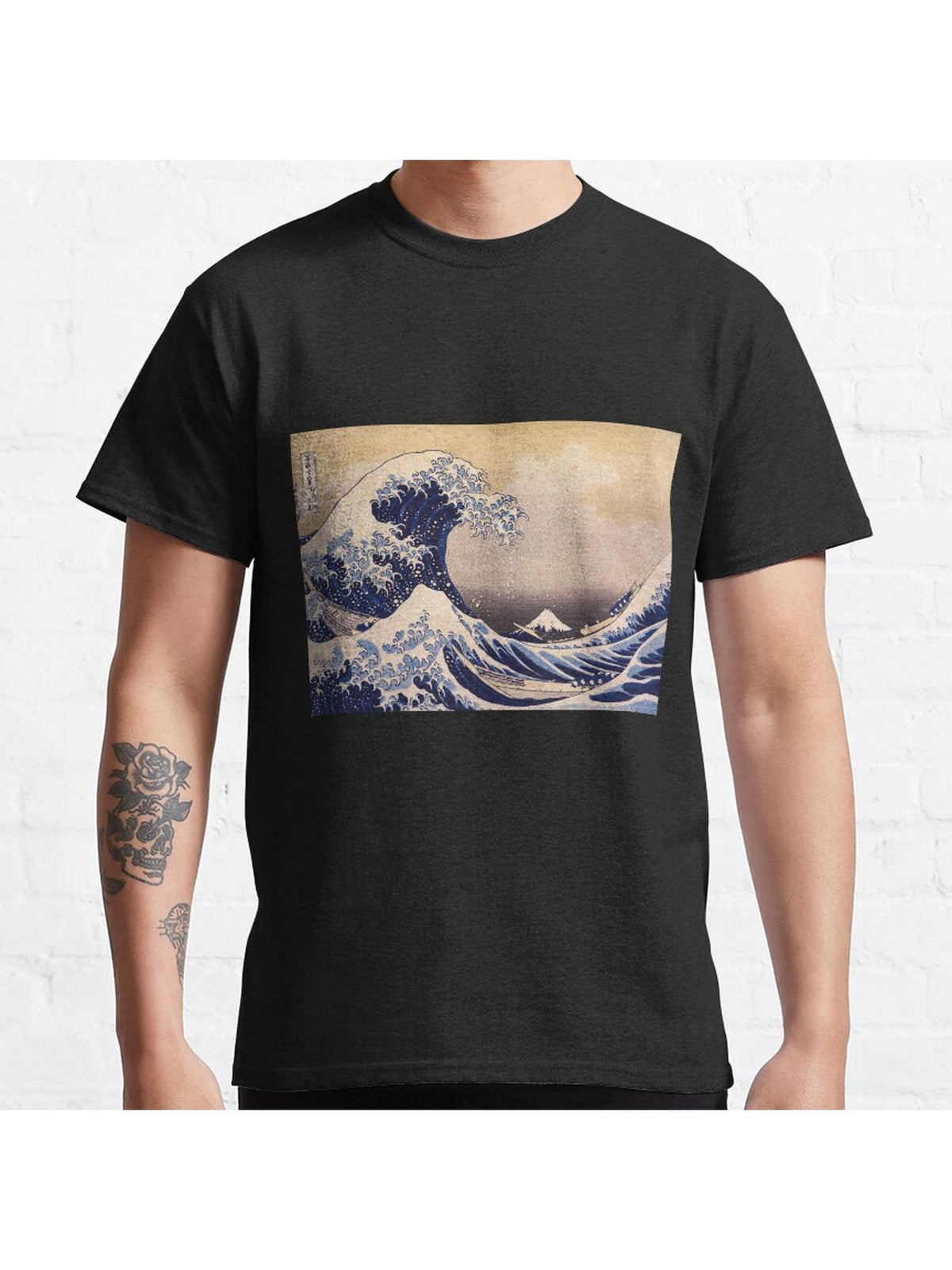 The Great Wave off Kanagawa by Katsushika Hokusai (c 1830-1833) Classic T-Shirt 100% Cotton, Gifts for Men Dad Husband Grandpa, S-XXXL, Black
