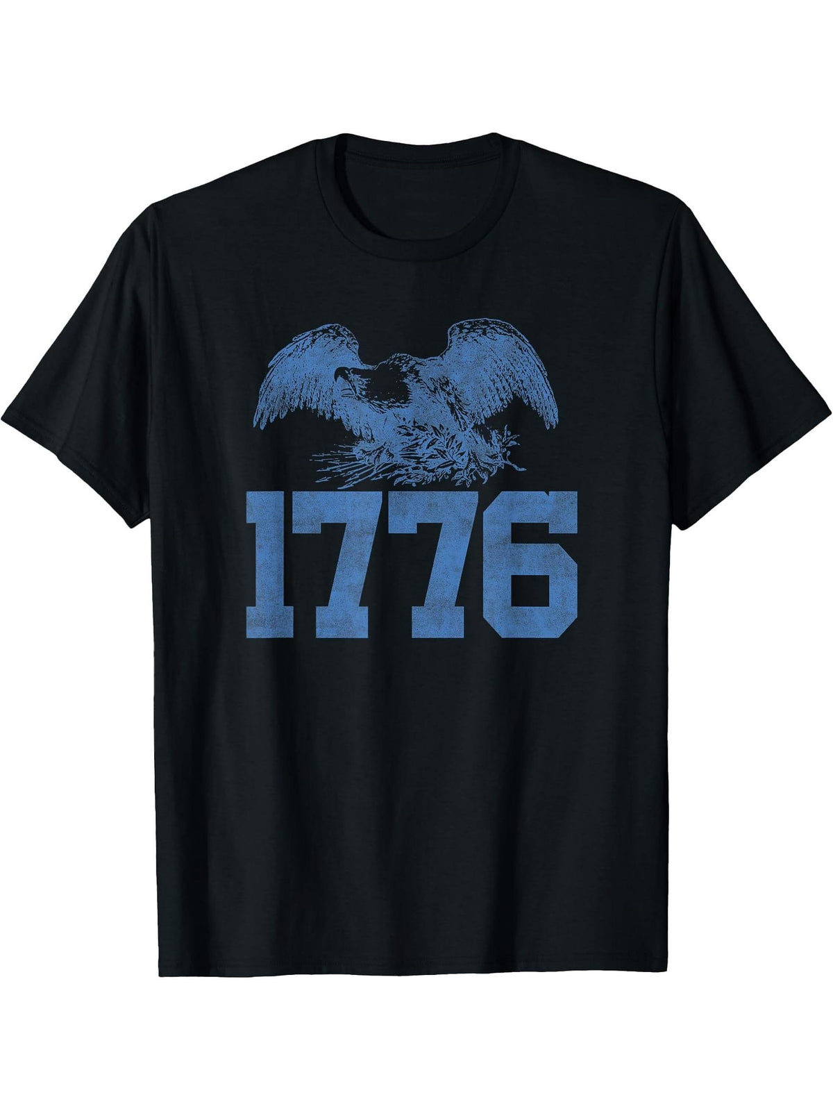 1776 Big Text Bald Eagle Screaming Distressed 4th Of July T-Shirt 180G 100% Cotton Printed Round Neck Short-Sleeve T-Shirt, Gifts for Men Dad Husband Grandpa, S-XXXL, Black
