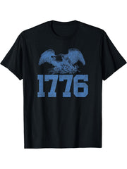1776 Big Text Bald Eagle Screaming Distressed 4th Of July T-Shirt 180G 100% Cotton Printed Round Neck Short-Sleeve T-Shirt, Gifts for Men Dad Husband Grandpa, S-XXXL, Black