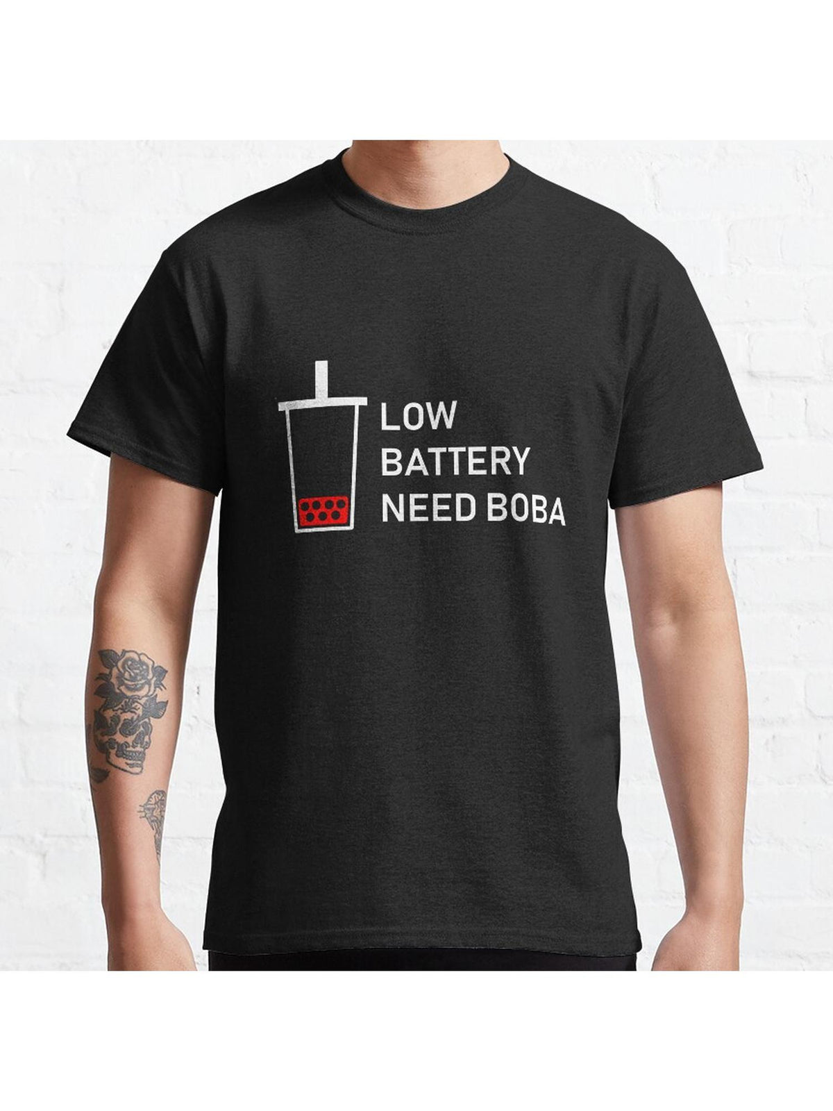 LOW BATTERY - NEED BOBA v2 Classic T-Shirt 100% Cotton, Gifts for Men Dad Husband Grandpa, S-XXXL, Black