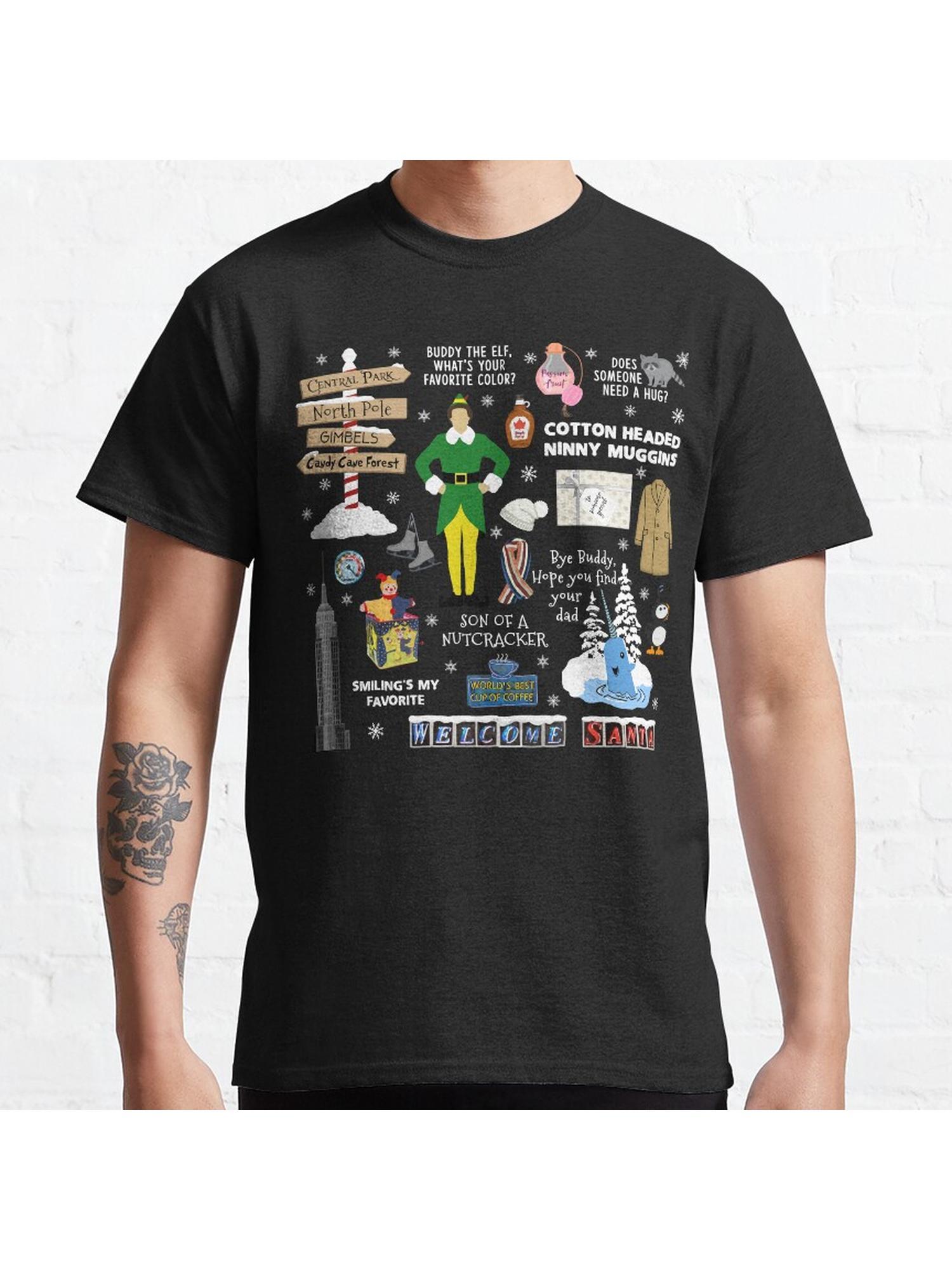 Buddy the Elf collage, Blue background Classic T-Shirt 100% Cotton, Gifts for Men Dad Husband Grandpa, S-XXXL, Black