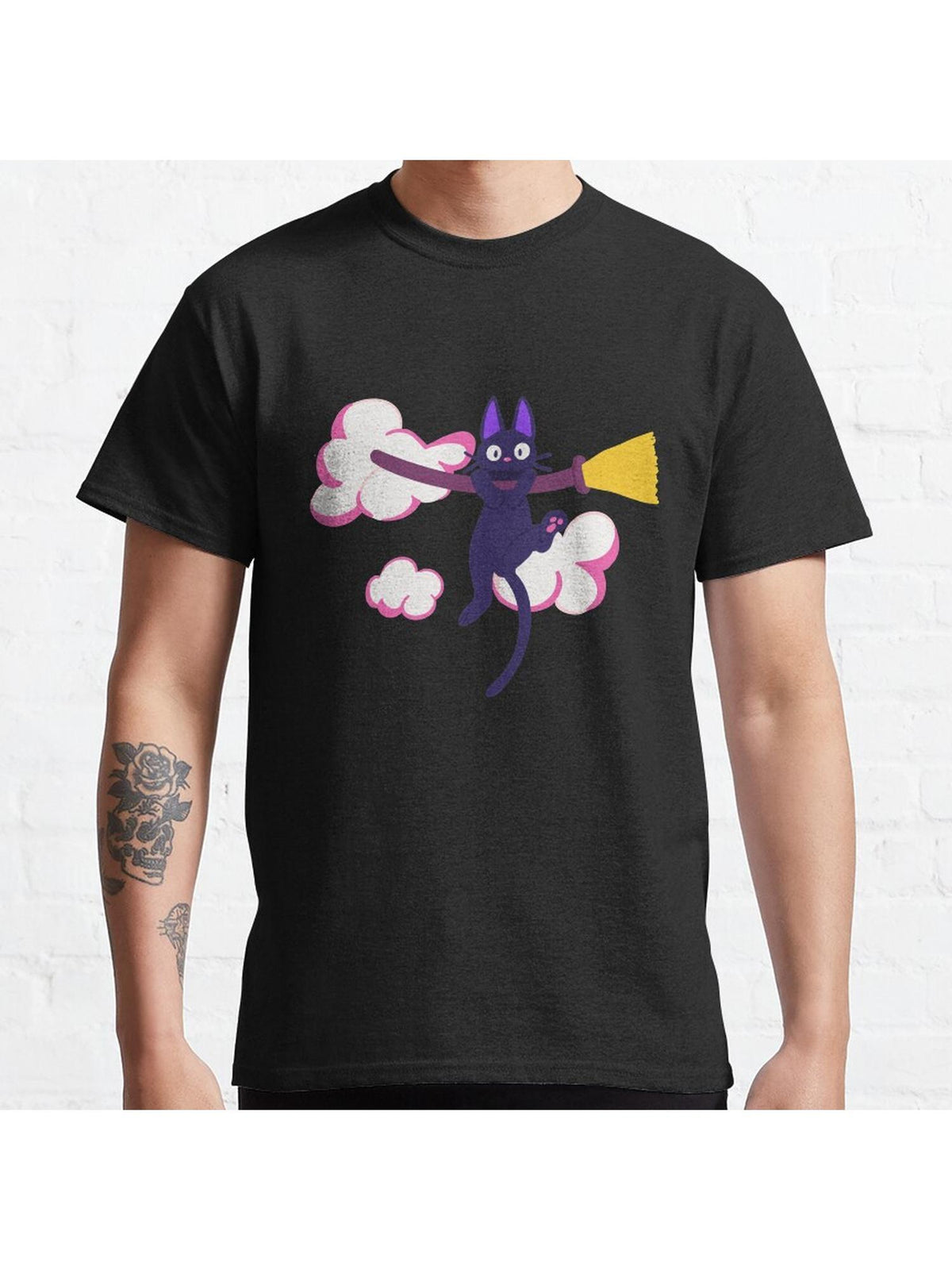 Jiji Ghilbli on a broom Classic T-Shirt 100% Cotton, Gifts for Men Dad Husband Grandpa, S-XXXL, Black
