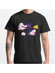 Jiji Ghilbli on a broom Classic T-Shirt 100% Cotton, Gifts for Men Dad Husband Grandpa, S-XXXL, Black