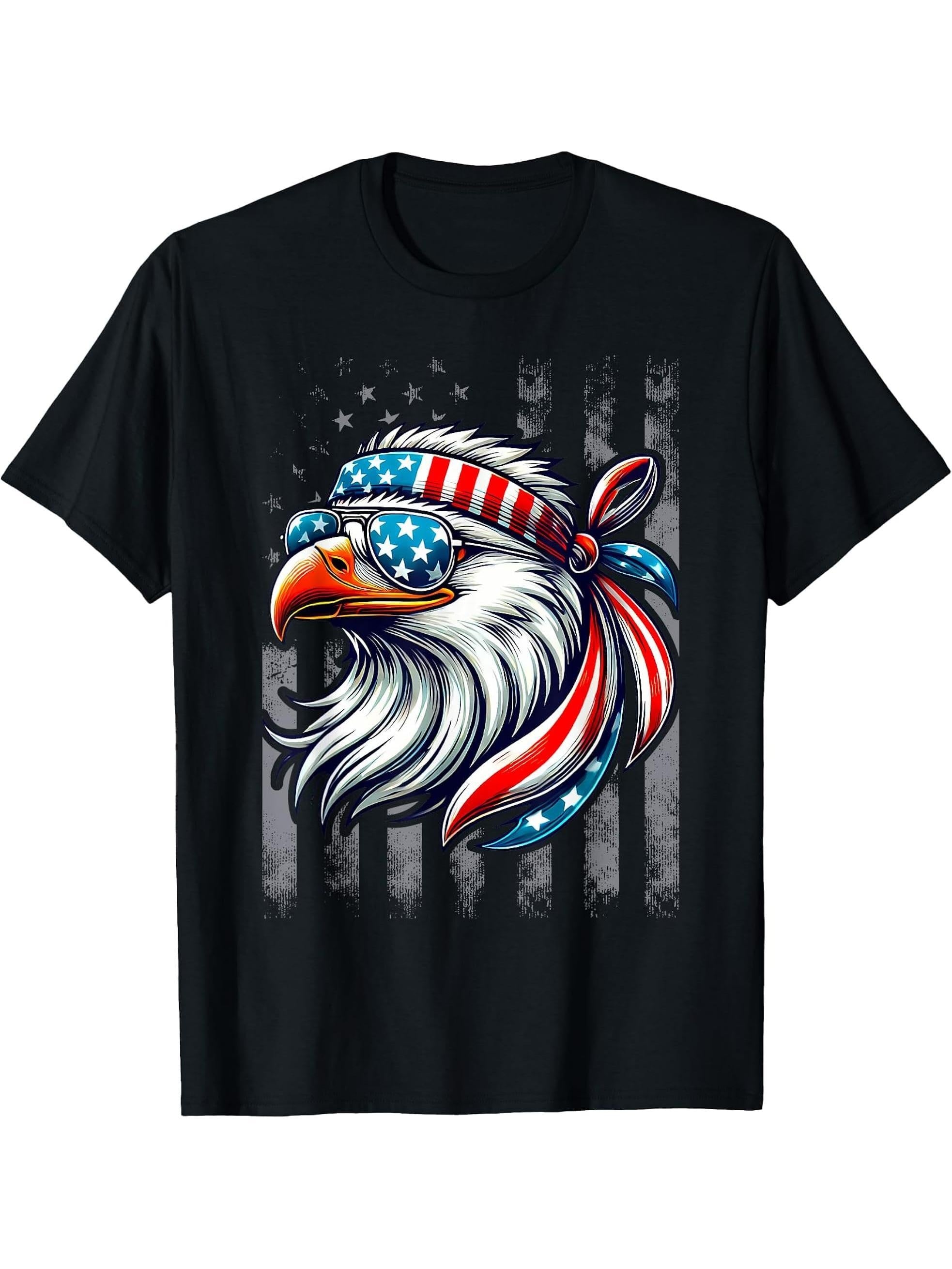 American Bald Eagle Eyes USA Flag Patriotic T-Shirt 180G 100% Cotton Printed Round Neck Short-Sleeve T-Shirt, Gifts for Men Dad Husband Grandpa, S-XXXL, Black