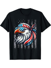 American Bald Eagle Eyes USA Flag Patriotic T-Shirt 180G 100% Cotton Printed Round Neck Short-Sleeve T-Shirt, Gifts for Men Dad Husband Grandpa, S-XXXL, Black